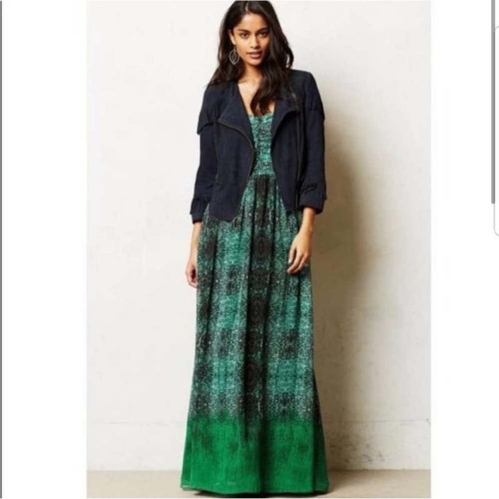 Anthropologie Moulinette Soeurs Vernalis green maxi dress strapless snakeskin 4P - Picture 3 of 16